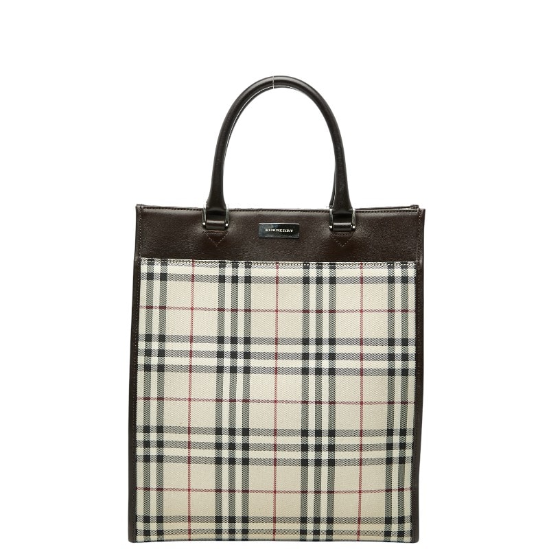 バーバリー ノバチェック トートバッグ ハンドバッグ ベージュ マルチカラー キャンバス レザー レディース BURBERRY 【中古】