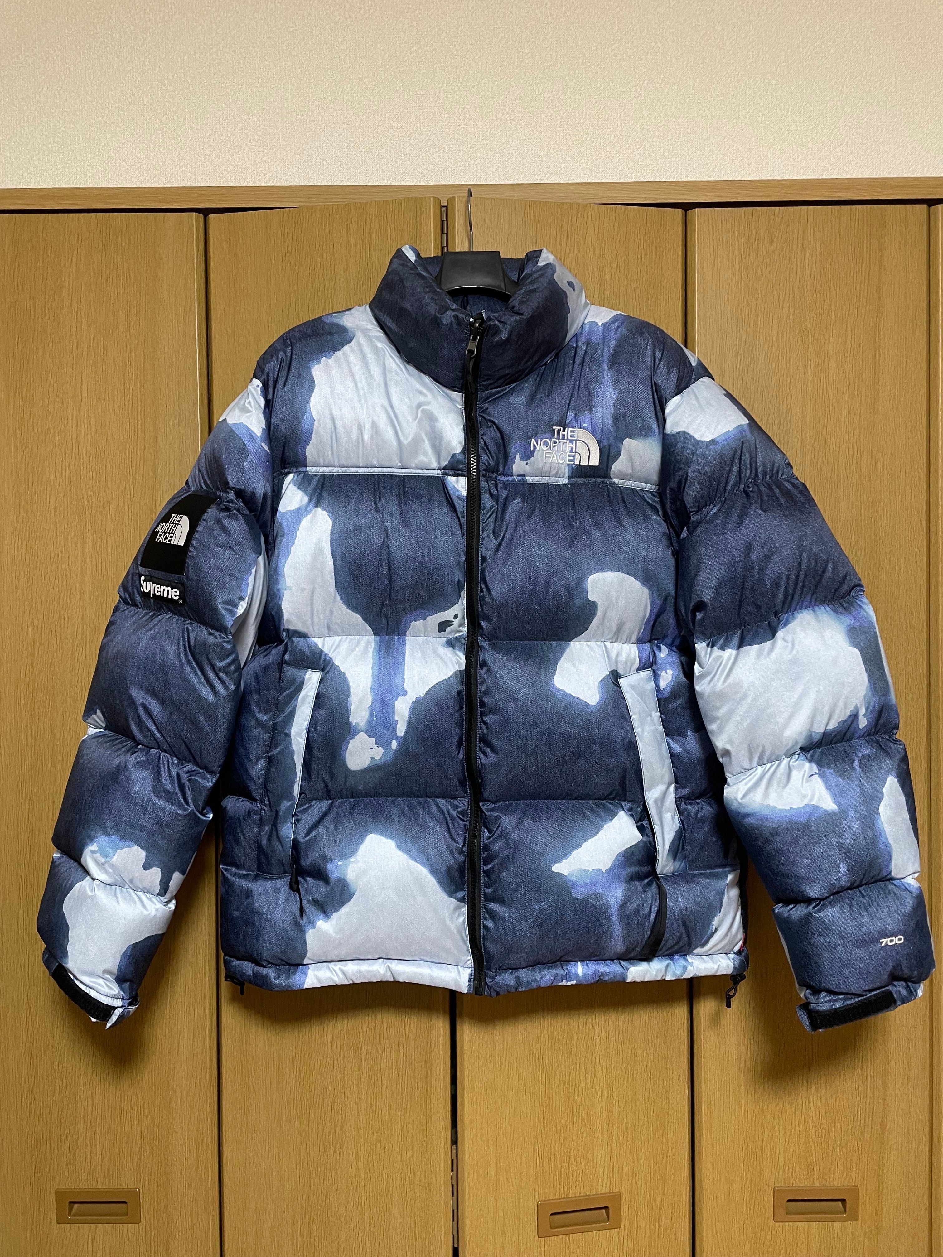 Supreme x The North Face Bleached Denim Print Nuptse Jacket "Indigo"