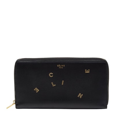 セリーヌ ロゴ モチーフ 長財布 ブラック レザー レディース CELINE 【中古】