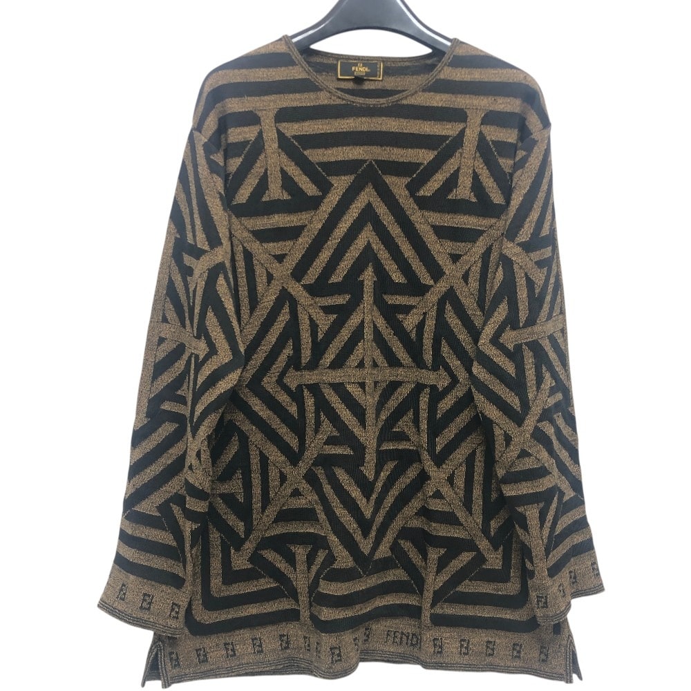 フェンディ FENDI ペカン柄 ヴィンテージ アパレル トップス ニット FFロゴ セーター ビスコース ブラウン
