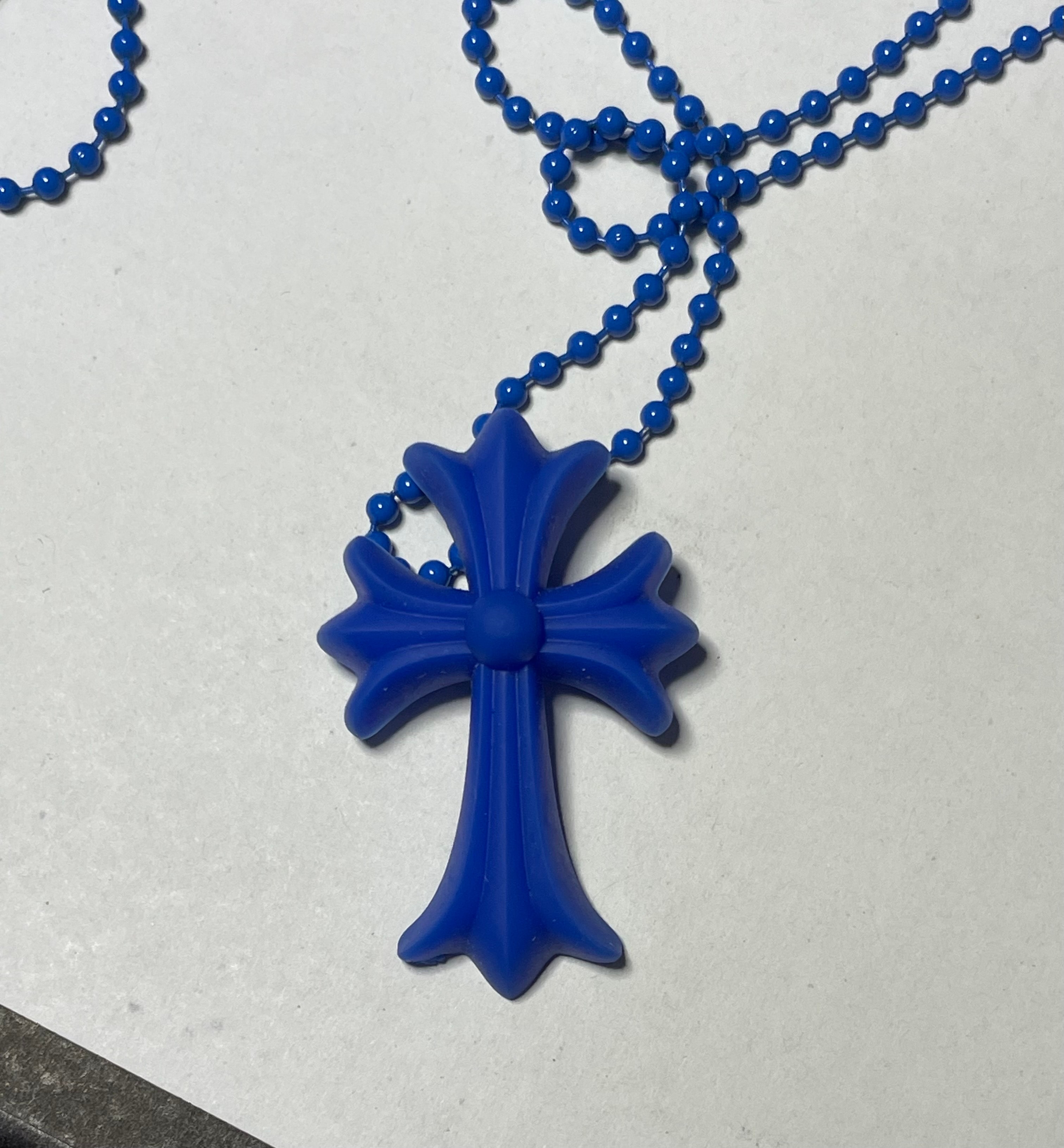 Chrome Hearts Rubber Small CH Cross Silicon Necklace "Blue"