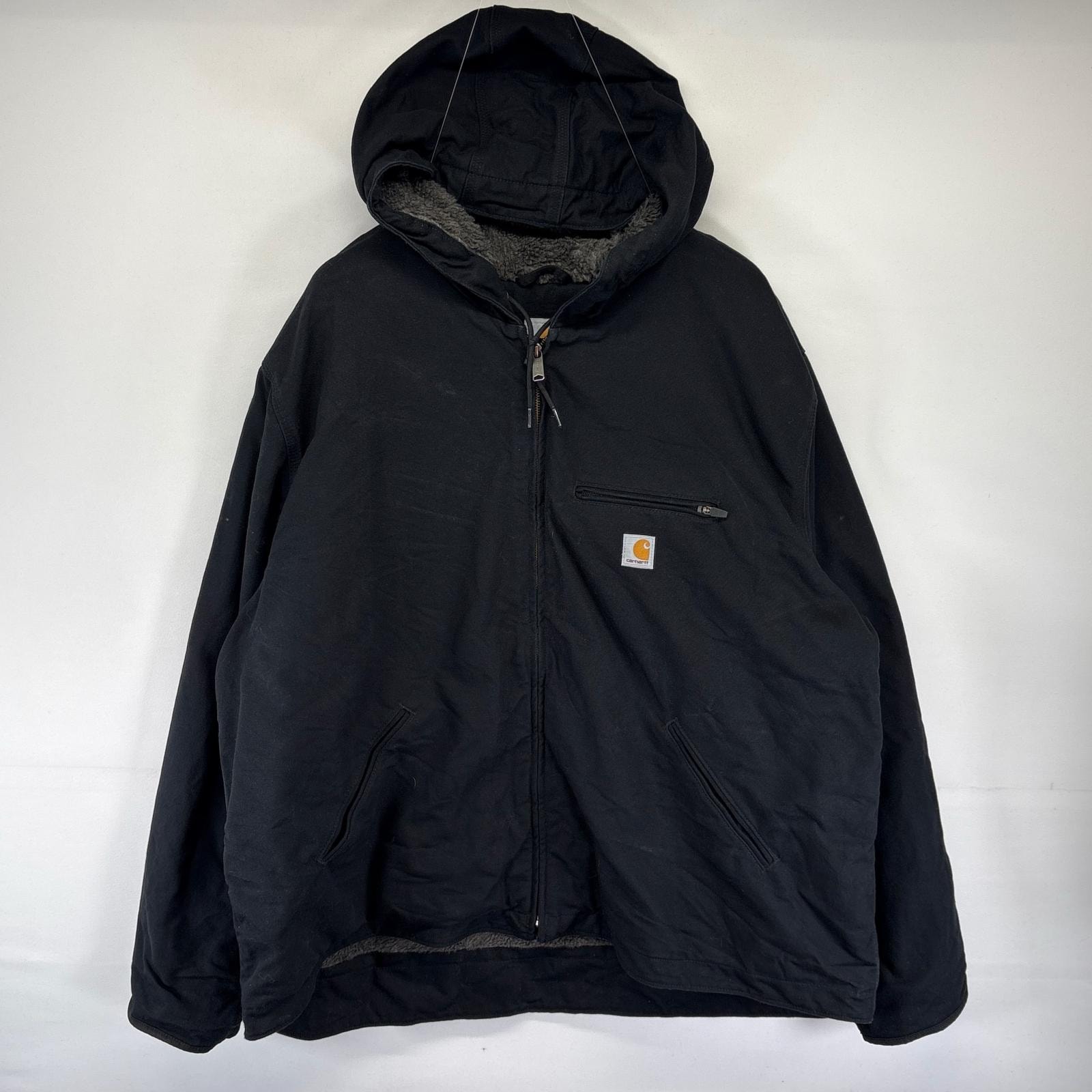 古着 カーハート Carhartt ダック ジャケット 中綿 裏ボア デトロイトタイプ フルジップ 大きいサイズ 3XL  ブラック系 メンズ