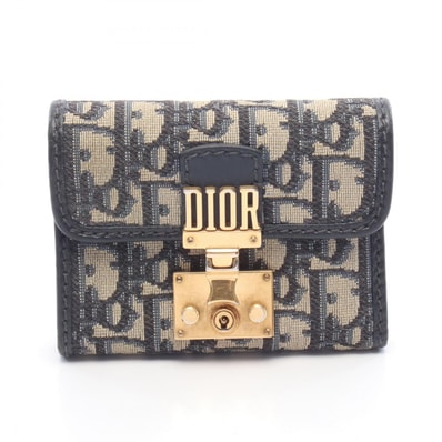 ディオール Dior アディクト オブリーク 三つ折り財布 財布 キャンバス レザー レディース ネイビー系 / ベージュ系 【中古】