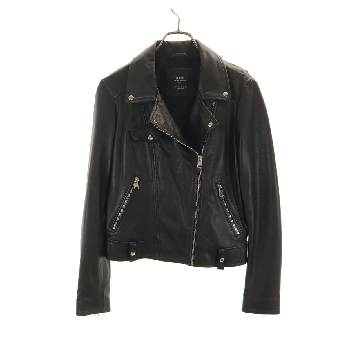 ZARA ザラ シープスキン レザー ダブルライダースジャケット L ブラック