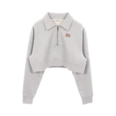 ミュウ ミュウ Miu Miu ハーフジッパー クロップド ロゴ スウェット 衣料品 トップス コットン レディース グレー系 【中古】