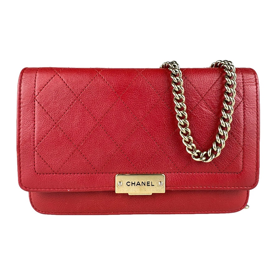 シャネル CHANEL  チェーンウォレット レザー レッド レディース【中古】 z9141