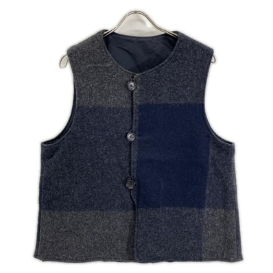 エンジニアードガーメンツ グレー×ネイビー ウール Over Vest リバーシブルベスト L