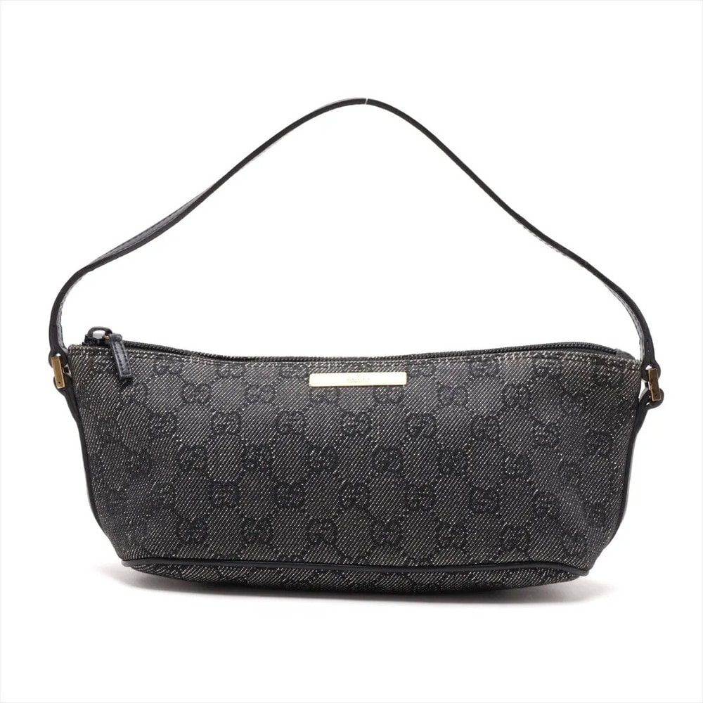 ■美品 グッチ GGデニムハンドバッグ レザー×キャンバス