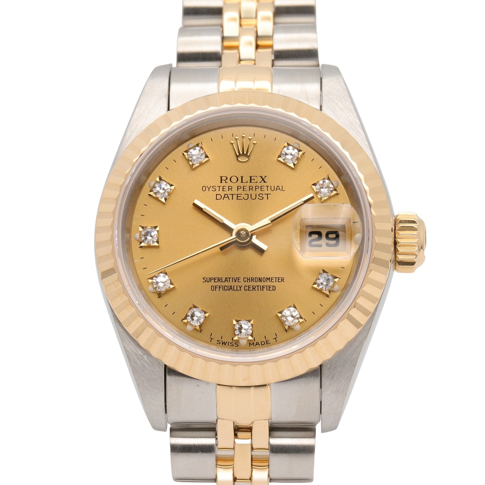 ロレックス ROLEX デイトジャスト 10Pダイヤ S番 腕時計 時計 K18(イエローゴールド) ステンレススチール ダイヤモンド レディース ゴールド系 シャンパン/旧ダイヤ 69173G 【中古】