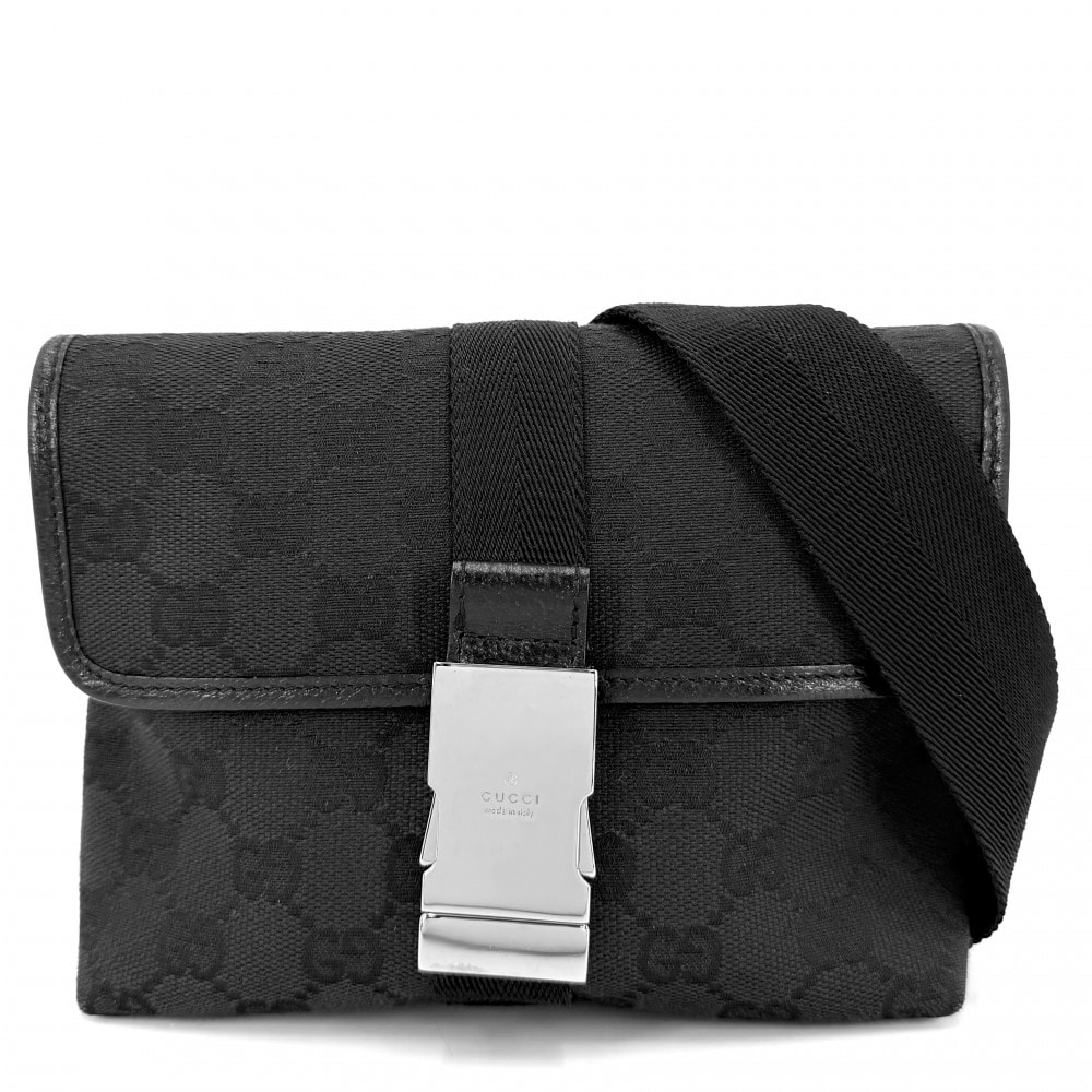 GUCCI グッチ ウエストバッグ ボディバッグ 肩掛け 斜め掛け 131236 GGキャンバス    ブラック 黒 シルバー金具 メンズ【中古品】