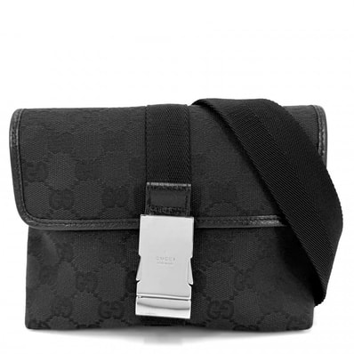 GUCCI グッチ ウエストバッグ ボディバッグ 肩掛け 斜め掛け 131236 GGキャンバス ブラック 黒 シルバー金具 メンズ【中古品】
