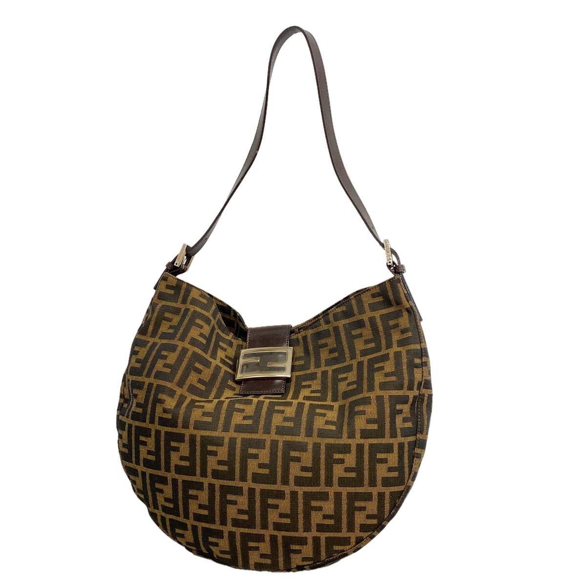 【6ke5613】フェンディ ショルダーバッグ ズッカ ナイロンキャンバス ブラウン シルバー金具【中古】レディース