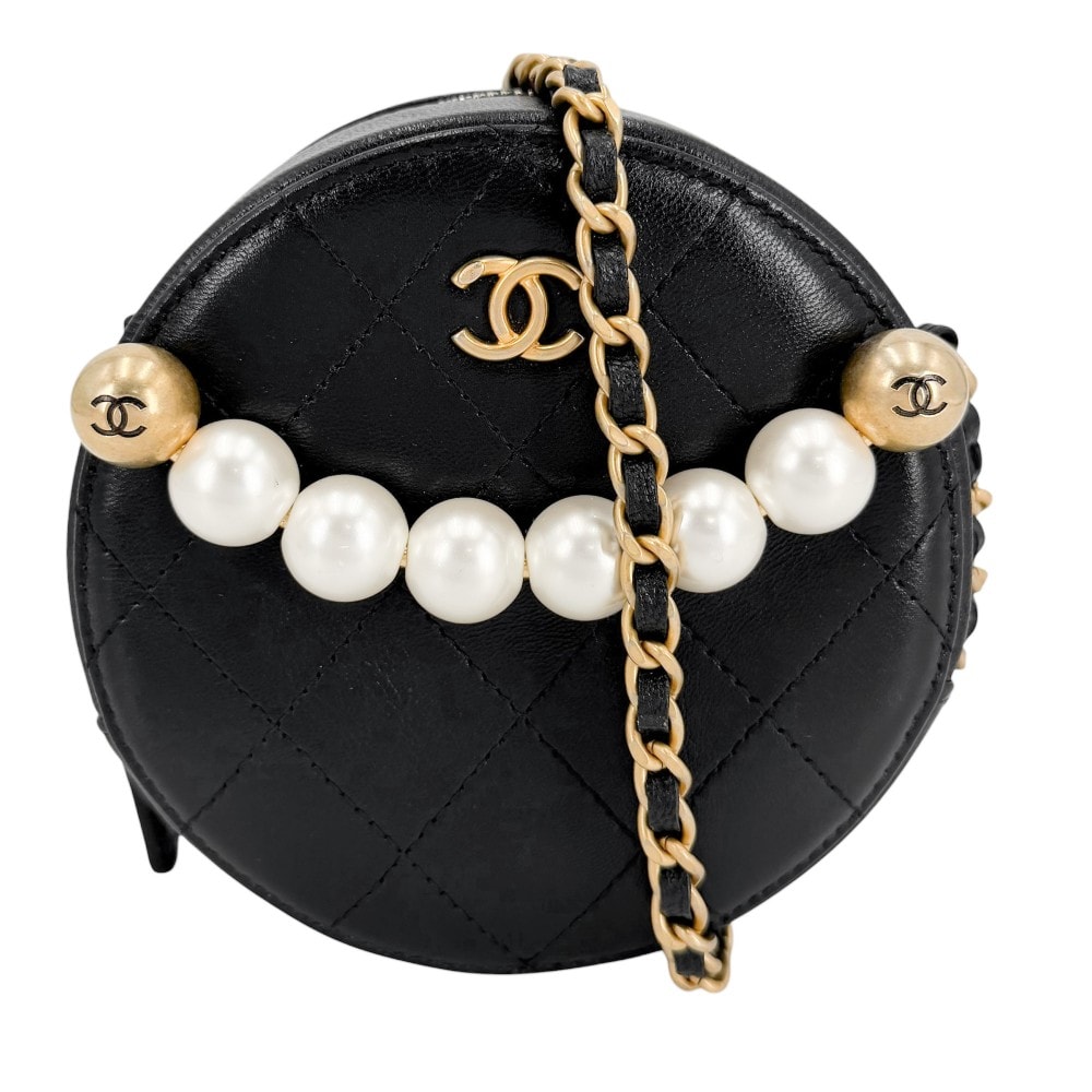 CHANEL シャネル ショルダーバッグ マトラッセ ミニバッグ チェーンショルダー 肩掛け 斜め掛け ココマーク 小さめ AP0999 レザー  フェイクパール   ブラック 黒 ソフトゴールド金具 レディース【中古品】
