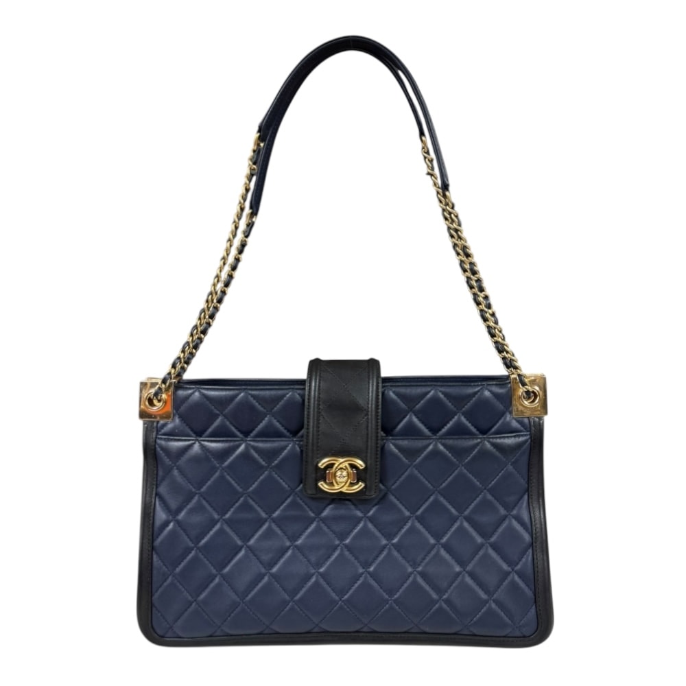 シャネル ボーイシャネル ショルダーバッグ ラムスキン ネイビー レディース CHANEL 中古