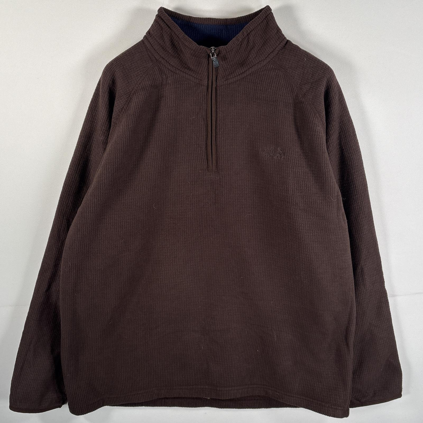 古着 ザ・ノースフェイス THE NORTH FACE フリースジャケット ハーフジップ ワンポイントロゴ刺繍 大きいサイズ XL  ブラウン メンズ