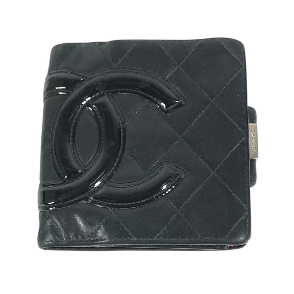 シャネル CHANEL CC ココマーク ロゴ A26720 カンボンライン がま口 コンパクトウォレット 2つ折り財布 レザー ブラック