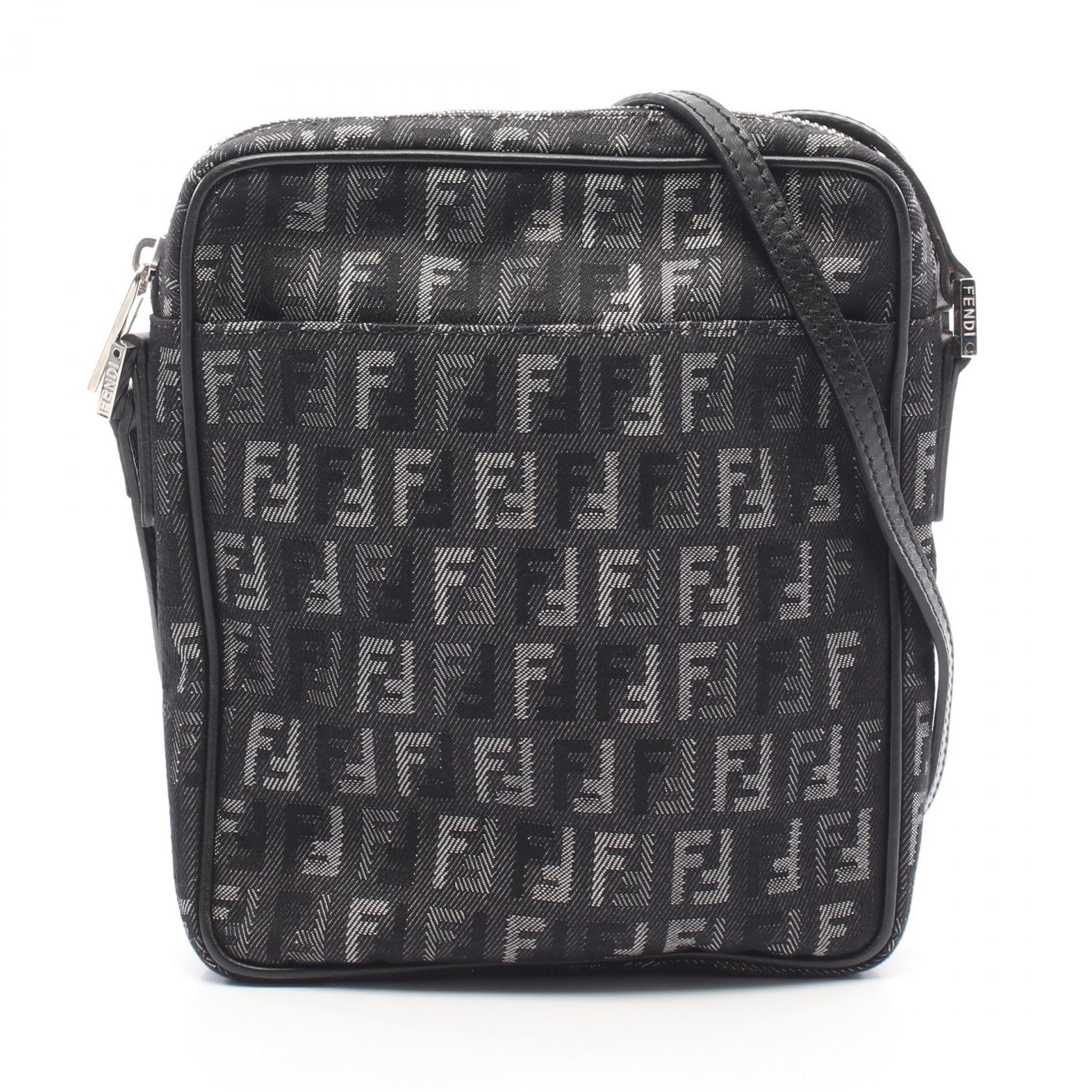 フェンディ FENDI ズッキーノ ショルダーバッグ バッグ キャンバス レザー レディース ブラック系 / グレー系 【中古】