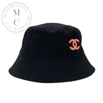 シャネル CHANEL 帽子 コットン ブラック マルチカラー ココマーク バケットハット リバーシブル