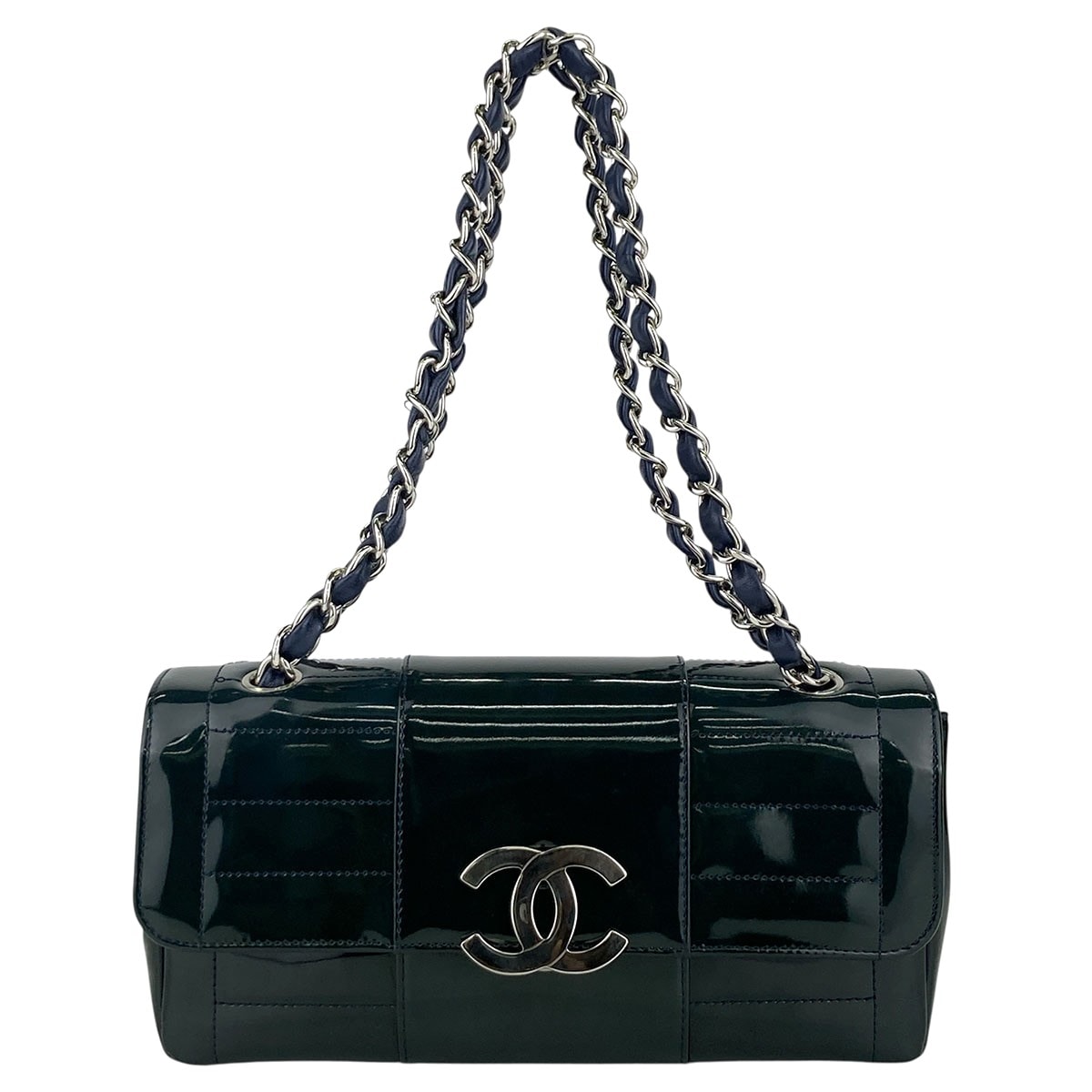 CHANEL シャネル フラップ ココマーク CCマーク ショルダーバッグ エナメル パテントレザー グリーン シルバー金具  レディース【中古】