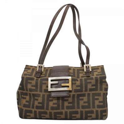 【6dc3715】フェンディ ハンドバッグ ズッカ ナイロンキャンバス ブラウン シルバー金具【中古】レディース