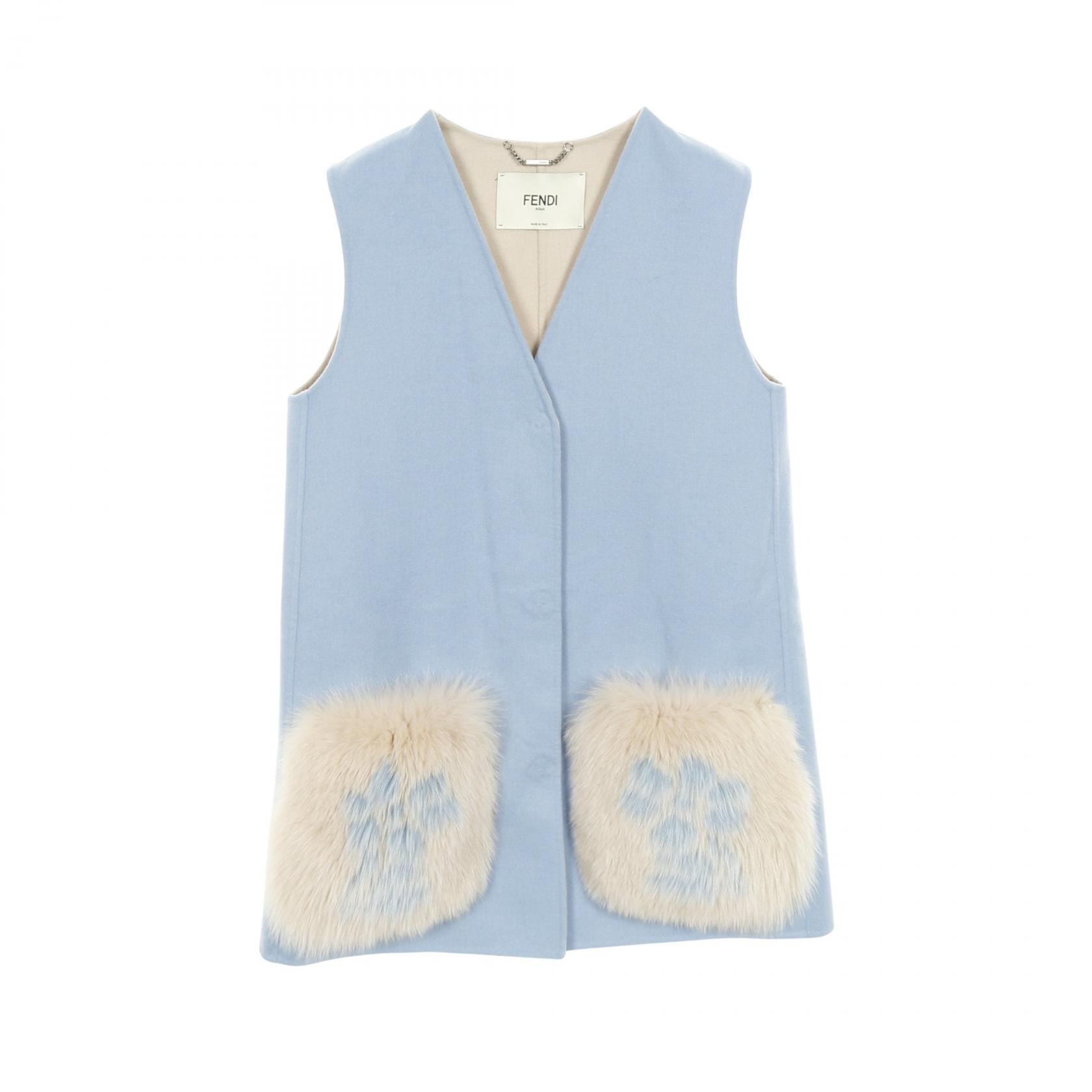 フェンディ FENDI ベスト 衣料品 トップス ウール フォックスファー レディース ブルー系 / ベージュ系 【中古】