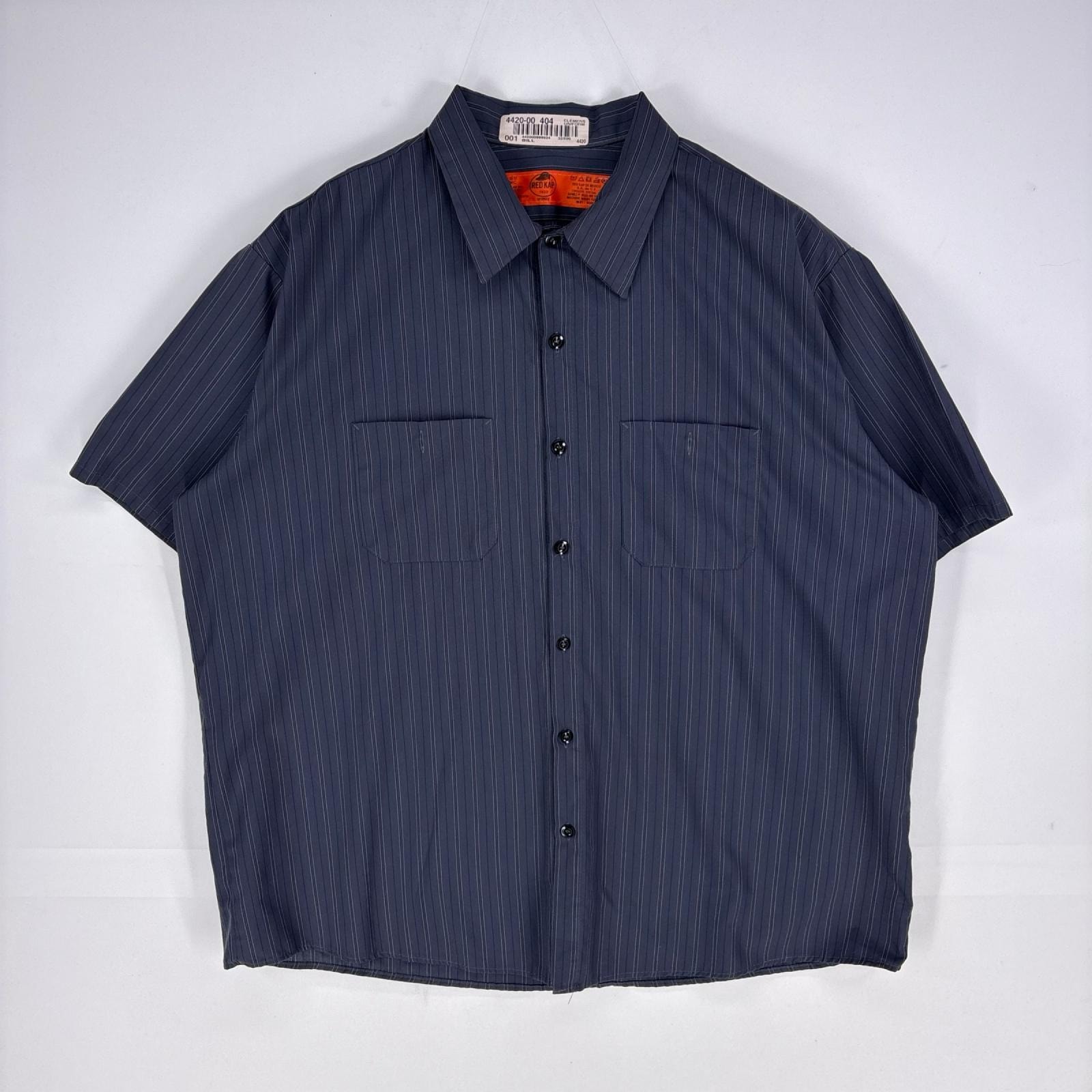 古着 レッドキャップ RED KAP 半袖シャツ ワーク 胸ポケット ショートスリーブ 大きいサイズ 2XL  ダークグレー系 ストライプ メンズ