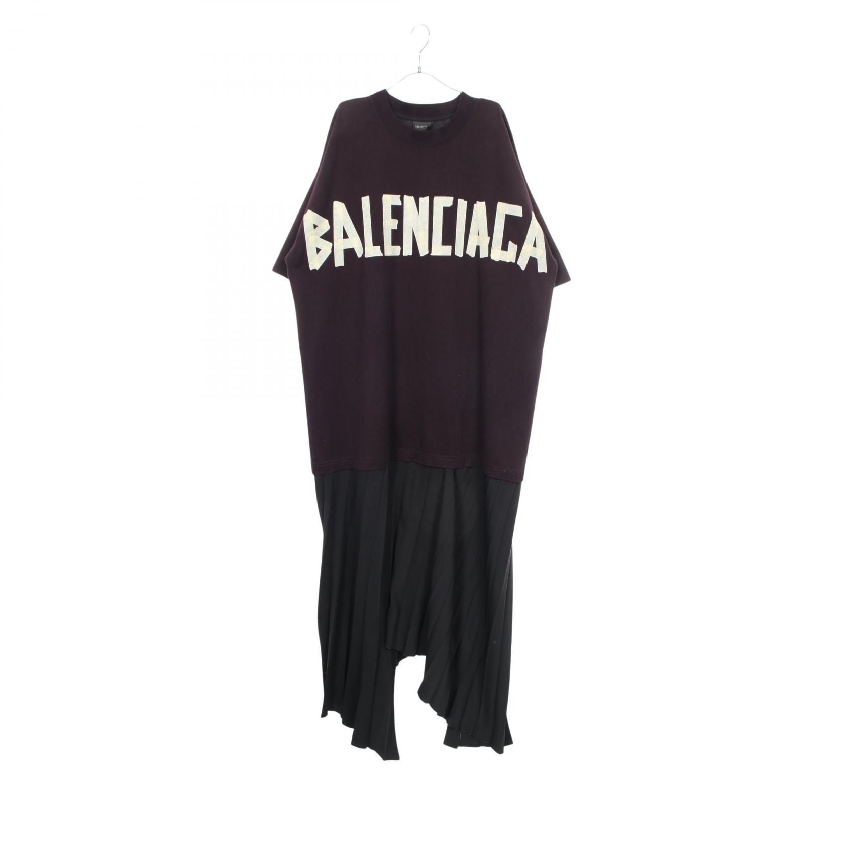 バレンシアガ BALENCIAGA TAPE TYPE Tシャツ ドッキング プリーツ ワンピース 衣料品 トップス コットン ポリエステル レディース パープル系 / ブラック系 【中古】