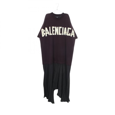 バレンシアガ BALENCIAGA TAPE TYPE Tシャツ ドッキング プリーツ ワンピース 衣料品 トップス コットン ポリエステル レディース パープル系 / ブラック系 【中古】