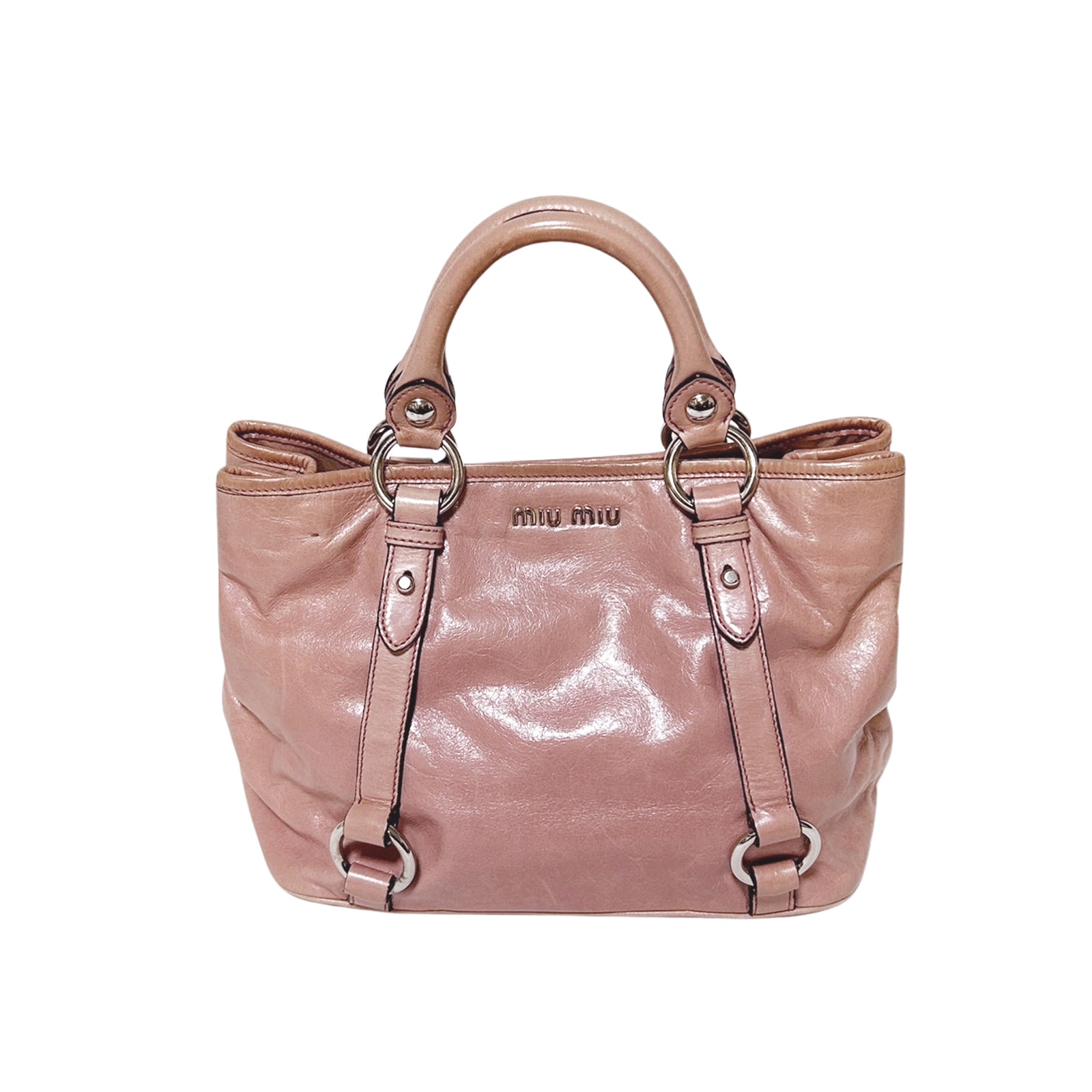 miumiu ミュウミュウ ヴィッテロ シャインレザー トートバッグ ピンク レディース ハンドバッグ