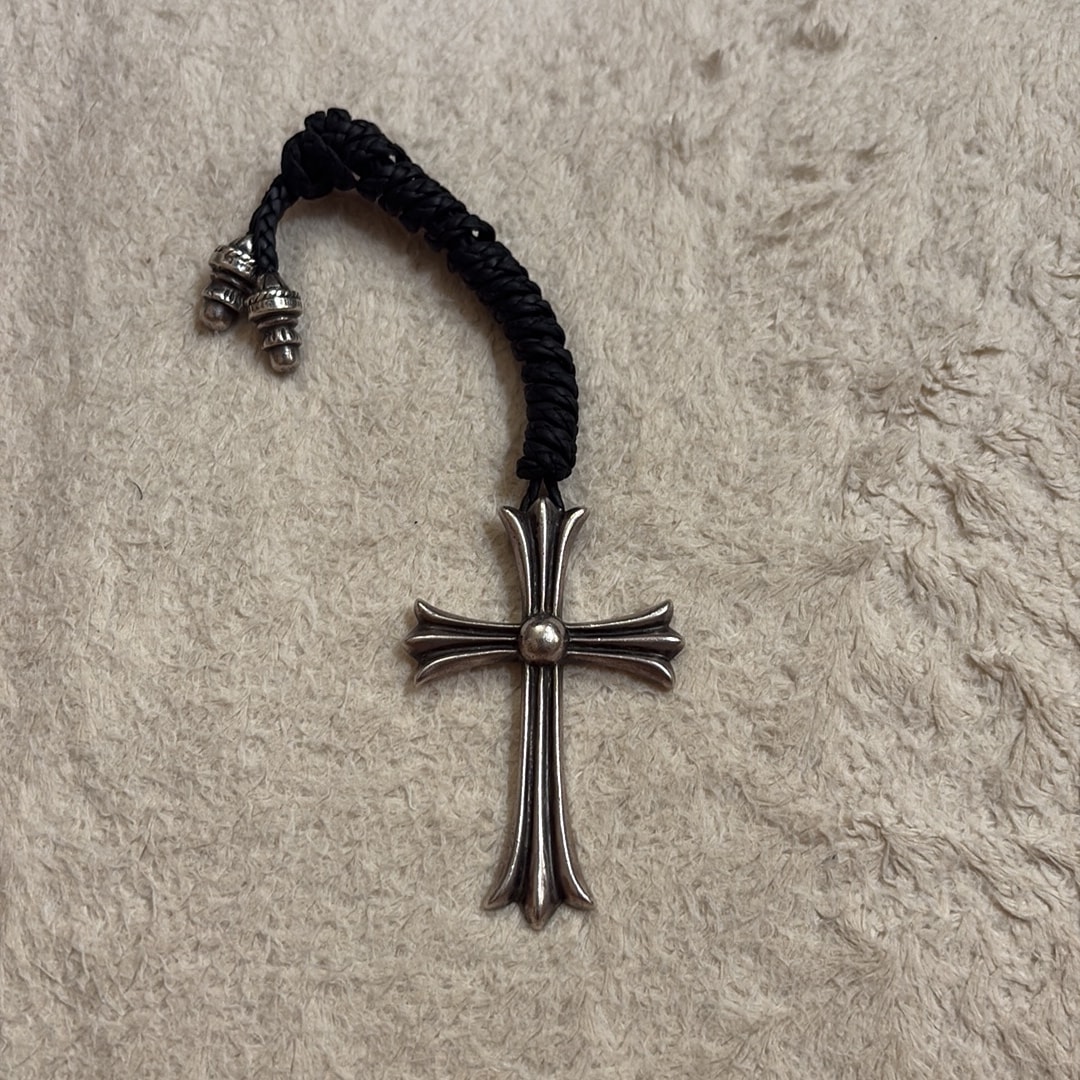 Chrome Hearts Large CH Cross Leather Braid W Bolo Tip Necklace "Black/Silver"