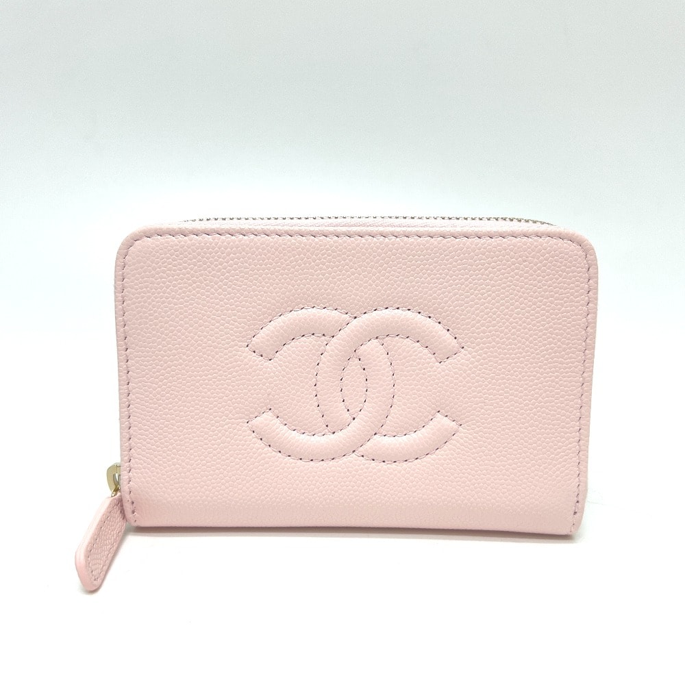 シャネル CHANEL ココマーク AP4658 ジップ コインパース 長財布 キャビアスキン ピンク 未使用