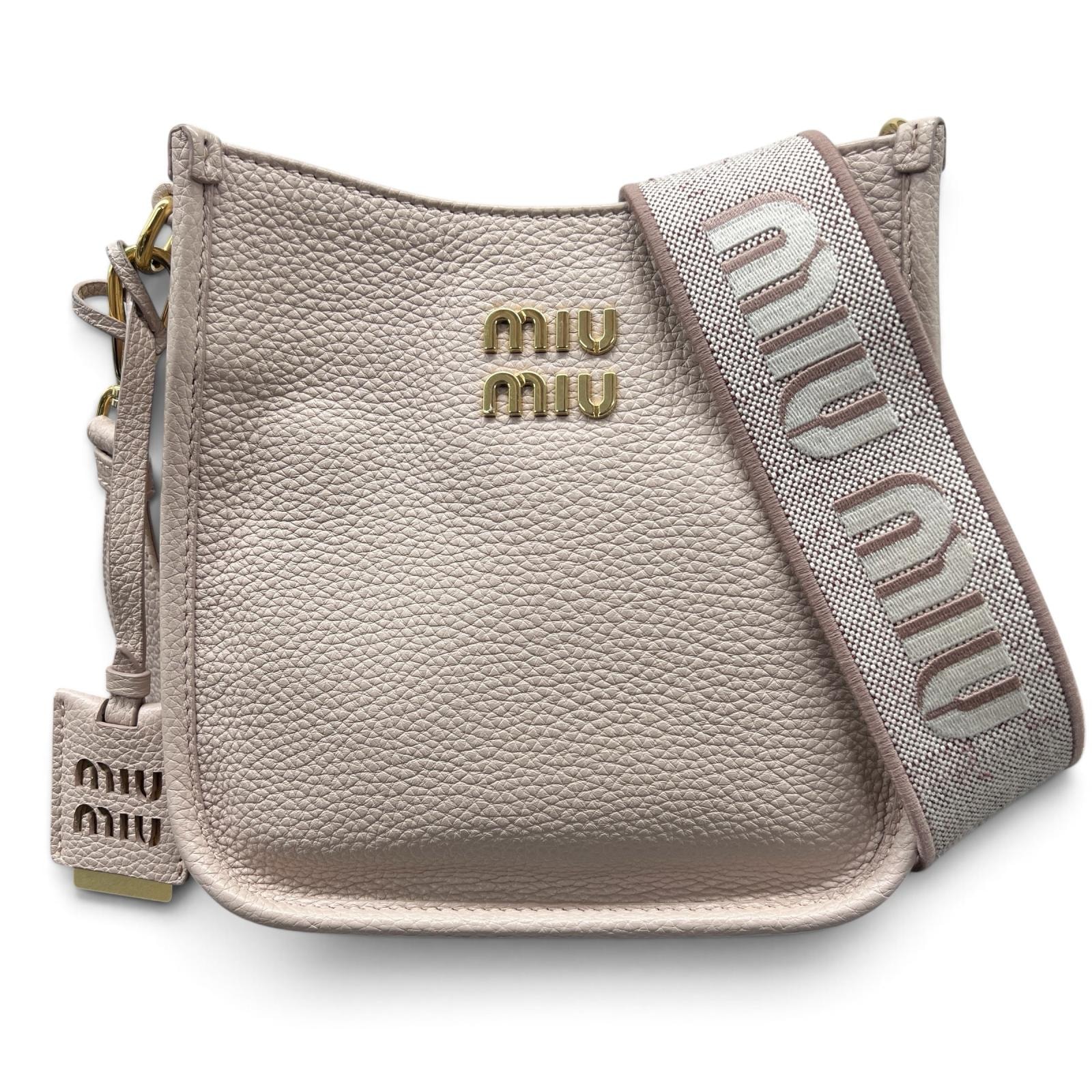 miumiu 希少 極美品 ミュウミュウ ヴィッテロダイノ ロゴ ショルダーバッグ 5BC137 レザー ICチップ確認済 ライトピンク クロスボディ 肩掛け Aランク 中古 鑑定済 ミュウミュウバッグ