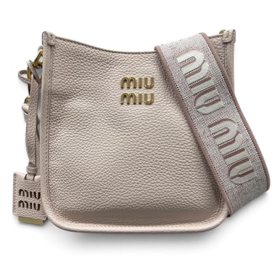 miumiu 希少 極美品 ミュウミュウ ヴィッテロダイノ ロゴ ショルダーバッグ 5BC137 レザー ICチップ確認済 ライトピンク クロスボディ 肩掛け Aランク 中古 鑑定済 ミュウミュウバッグ