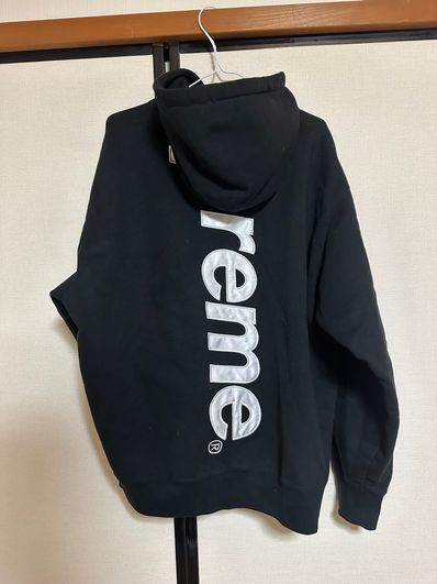 Supreme Satin Applique Hooded Sweatshirt "Black"