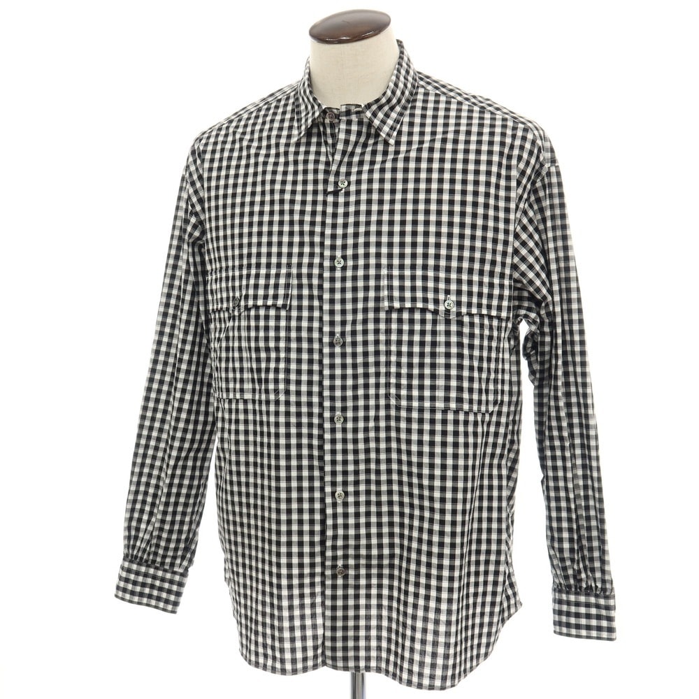 【中古】ポータークラシック PORTER CLASSIC ROLL UP GINGHAM CHECK SHIRT コットン ギンガムチェック カジュアルシャツ ブラックxホワイト【サイズL】【メンズ】