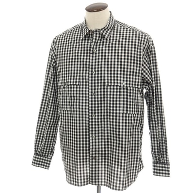 【中古】ポータークラシック PORTER CLASSIC ROLL UP GINGHAM CHECK SHIRT コットン ギンガムチェック カジュアルシャツ ブラックxホワイト【サイズL】【メンズ】