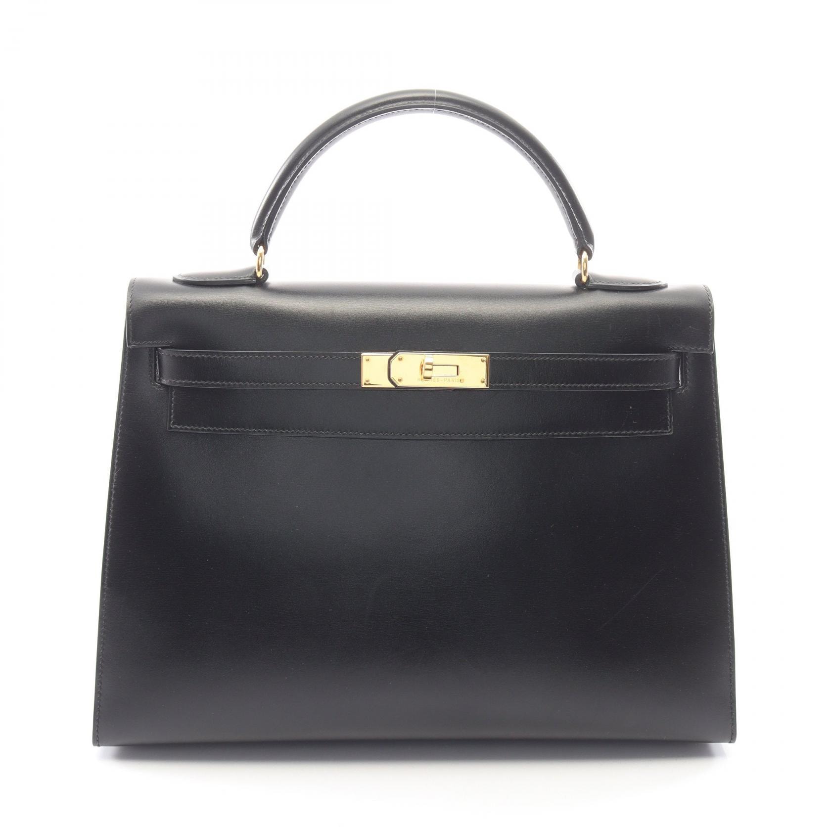 エルメス HERMES ケリー32 外縫い 2WAY ハンドバッグ バッグ カーフ(牛革) ボックスカーフ ○X刻印(1994年製造) レディース ブラック系 【中古】
