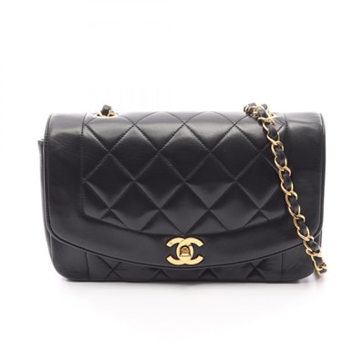 シャネル CHANEL マトラッセ ダイアナフラップ ショルダーバッグ バッグ ラムスキン(羊革) レディース ブラック系 A01164 【中古】