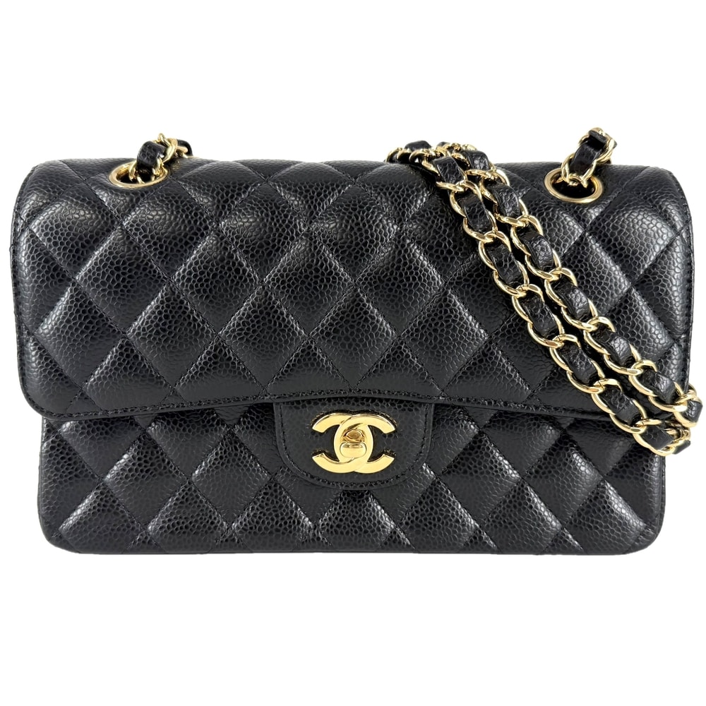 CHANEL シャネル ショルダーバッグ マトラッセ23 ダブルチェーン ダブルフラップ 肩掛け ココマーク ターンロック キャビアスキン ブラック 黒 ゴールド金具 レディース 美品【中古品】