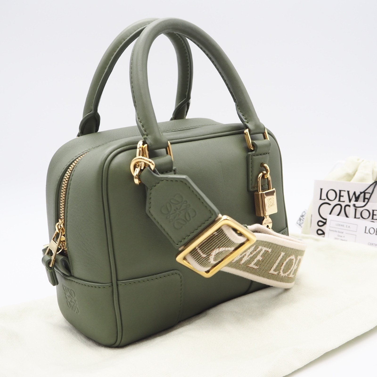 美品 LOEWE ロエベ アナグラム ナパカーフ アマソナ16 スクエア アボカドグリーン A039N21X01 2wayハンドバッグ グリーン カーフレザー レディース