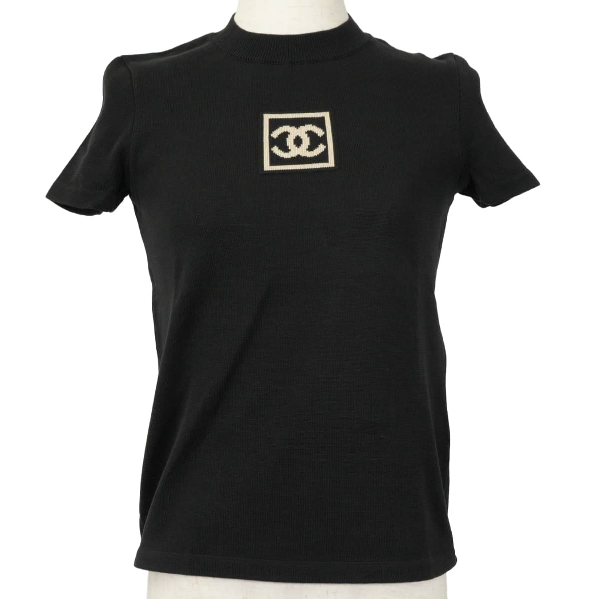 2003年秋冬 CHANEL シャネル ニット スポーツライン 半袖 ココマーク 黒 (ブラック)/白 (ホワイト) コットン #36 P21671 新品同様【中古】