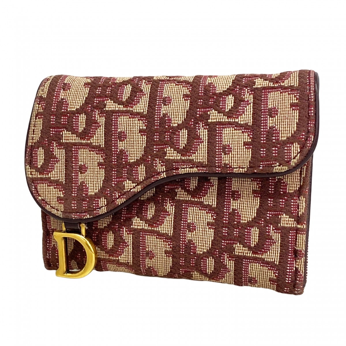 【6da0707】クリスチャンディオール カードケース トロッター サドル キャンバス ボルドー ゴールド金具【中古】レディース