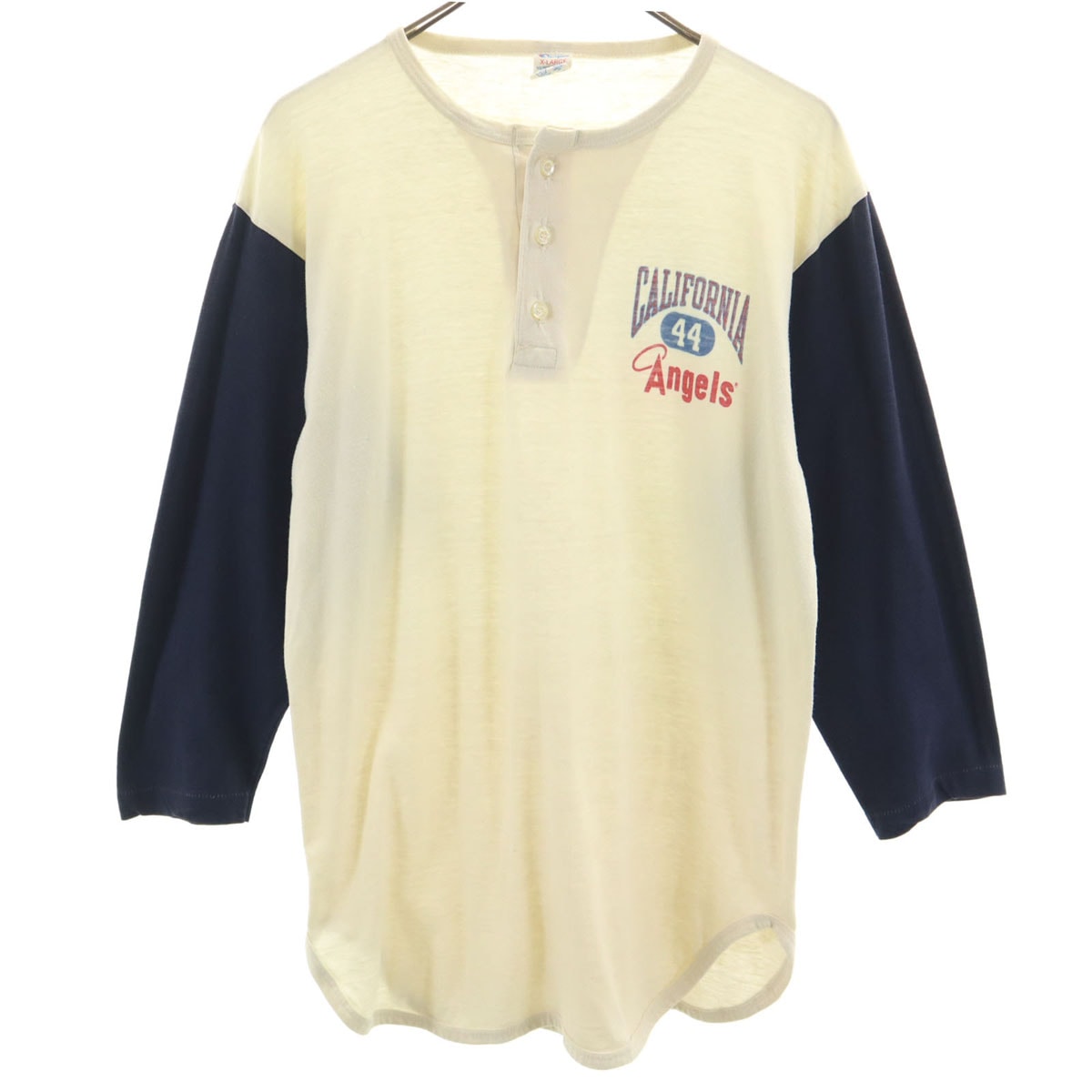 Champion チャンピオン 80s USA製 ヴィンテージ 7分袖 ヘンリーネック Tシャツ XL アイボリー
