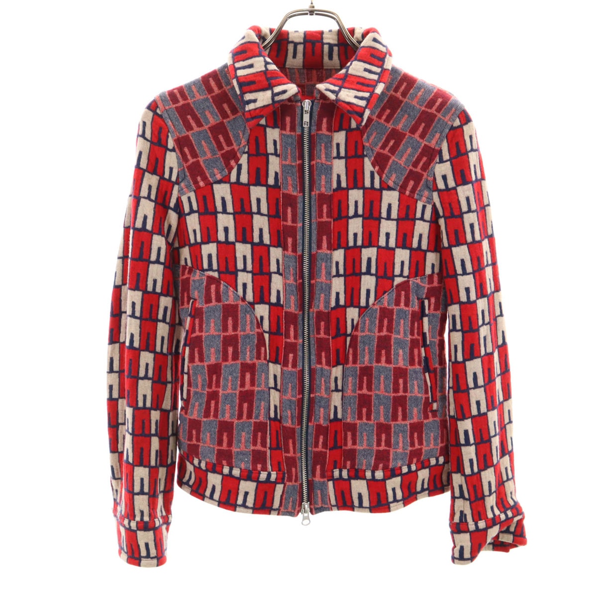 Y's ワイズ 日本製 総柄 ニットジャケット レッド