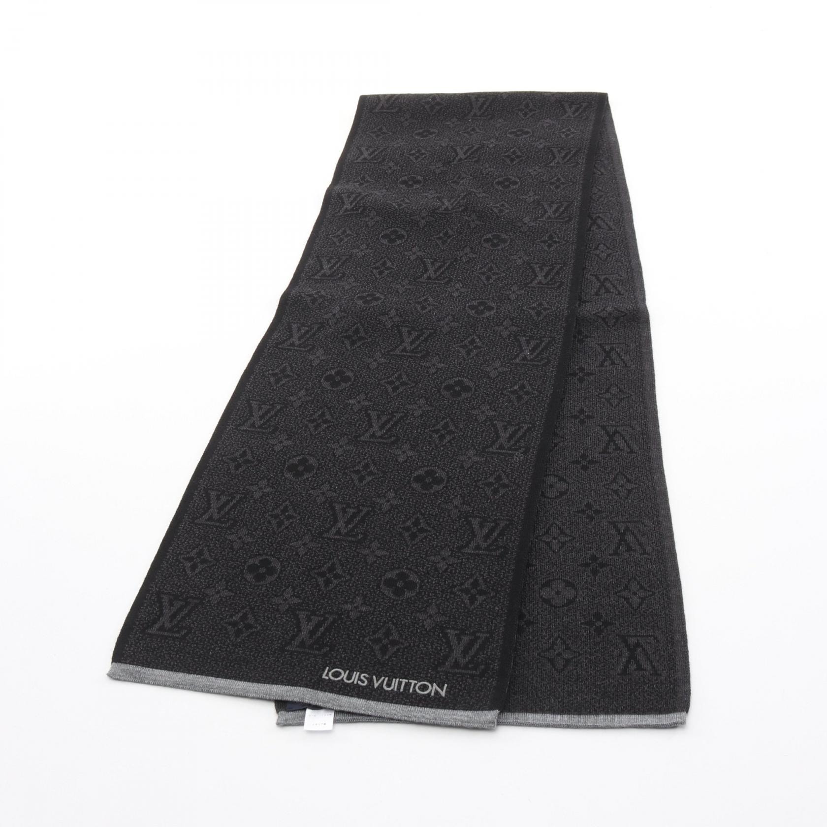 ルイ・ヴィトン LOUIS VUITTON エシャルプ マイ モノグラム エクリプス マフラー 衣料品 ウール グレー メンズ ブラック系 / グレー系 M73468 【中古】