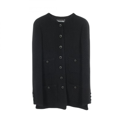 シャネル CHANEL ツイード ノーカラージャケット 衣料品 アウター ウール レディース ブラック系 P33304V22418 【中古】