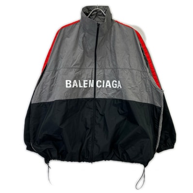 バレンシアガ 534317 グレー ロゴプリント オーバーサイズ ジップアップ ジャケット 48
