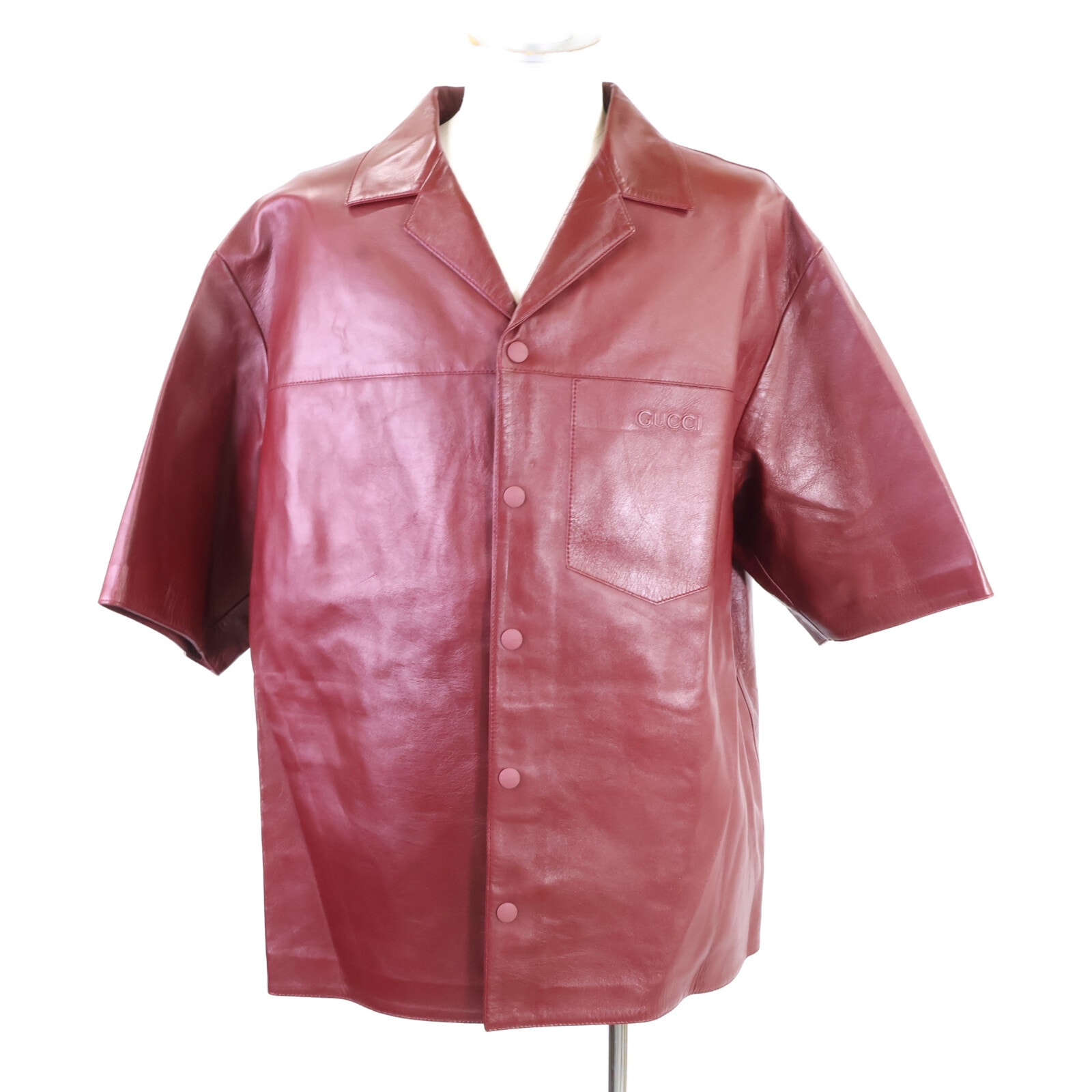 グッチ 【新品同様/国内正規/26年製】790536  Leather Outer Shirt エンボスロゴ レザー 半袖シャツ 52