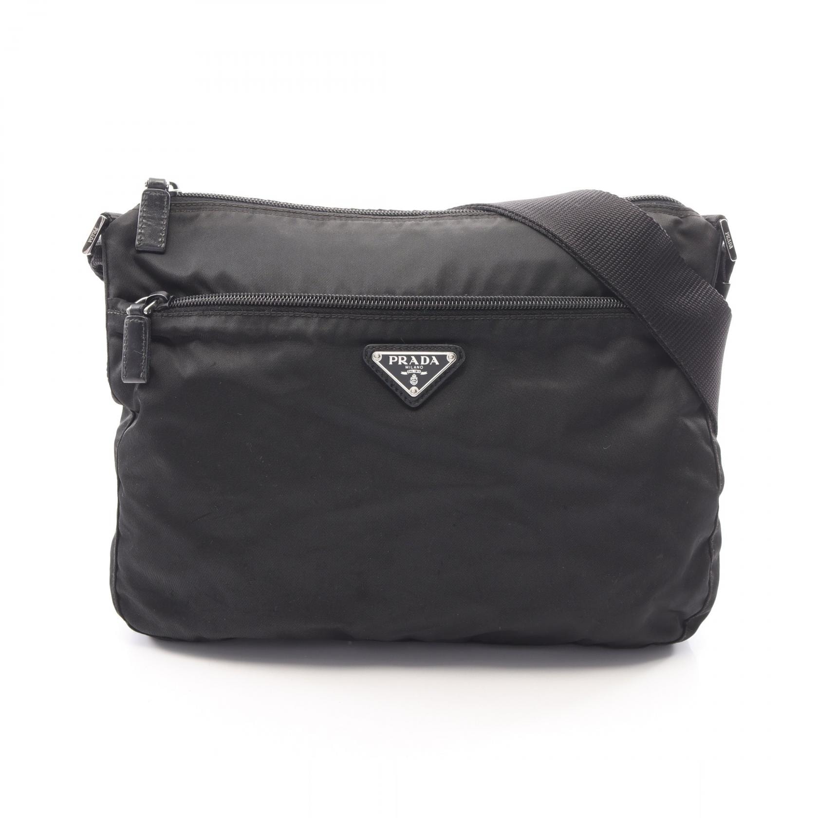プラダ PRADA トライアングルロゴ ショルダーバッグ バッグ ナイロン レザー レディース ブラック系 【中古】