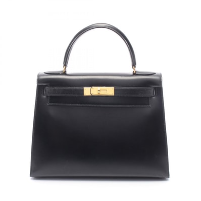 エルメス HERMES ケリー28 外縫い 2WAY ハンドバッグ バッグ カーフ(牛革) ボックスカーフ ○T刻印(1990年製造) レディース ブラック系 【中古】